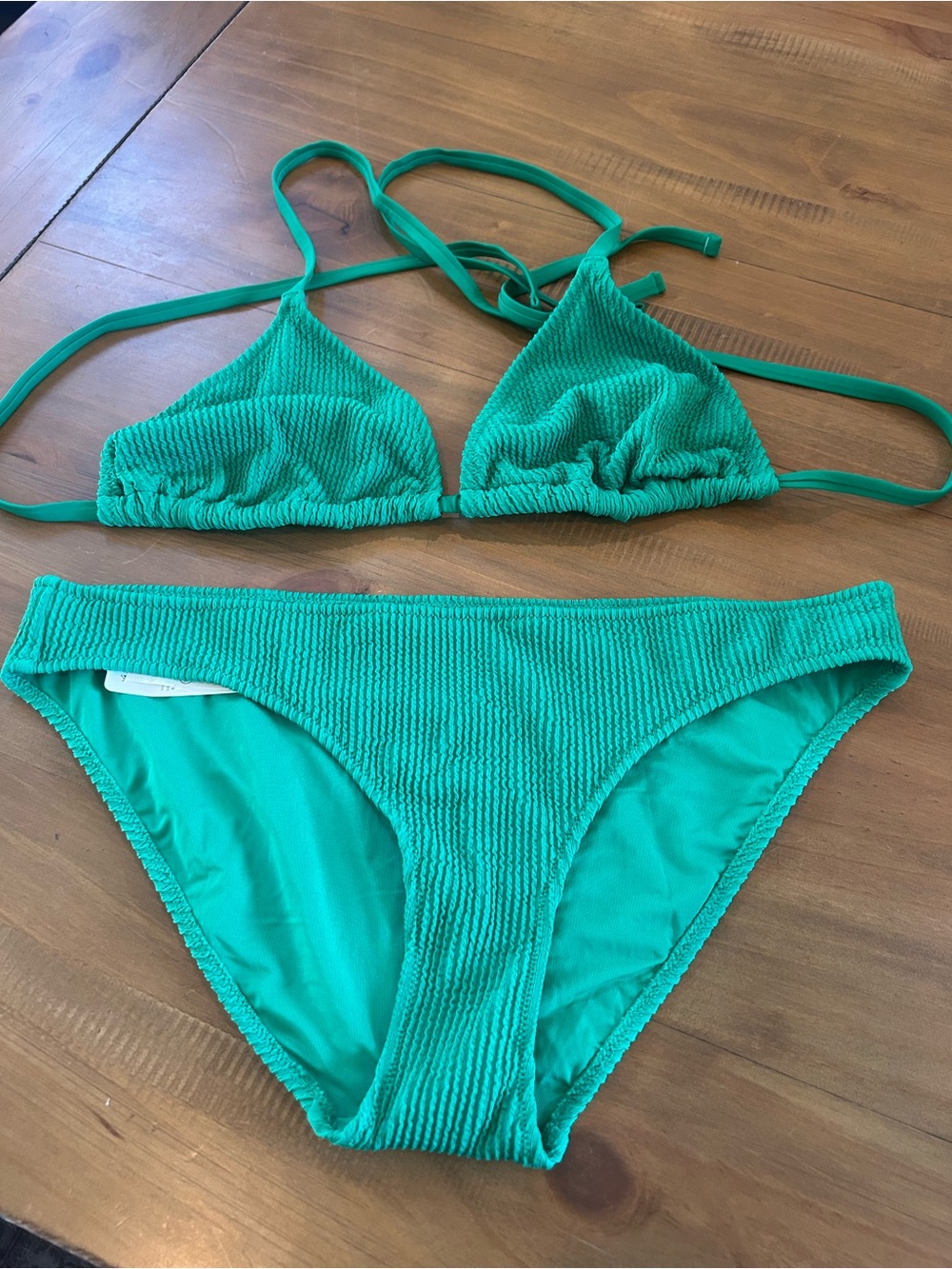 NWT Aerie Green Crinkle Triangle Bikini Set